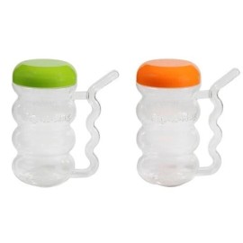 Arrow Plastic SET OF 2 Plastic Sip-A-MUG with Built-In straw, 14 Oz/414 mL CLEAR WIT COLOR TOP