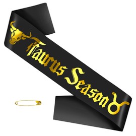 JXYCBZYing Taurus Season Sash with Gold Foil, Black Zodiac Taurus Birthday Sash, April May Birthday Sashes, Horoscope, Astrology Birthday Party Decorations, Ideas, Gifts, Jokes and Favors