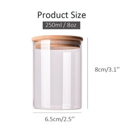TOPWEL 2PCS 250ml Glass Food Storage Containers Airtight Canisters Food Jars with Bamboo Wooden Lids Pantry Organization for Sugar Candy Coffee Bean Cookie Tea Rice and Spice Jars