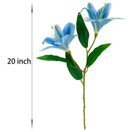 Artificial blue Lilies Flowers,10Pcs Faux Lily Flower,20''Tiger Lily Branch with 2 Full Blooms , Faux Fake Lilies Plants for Wedding Bouquet Home Party Indoor Floral Arrangements (10, blue)