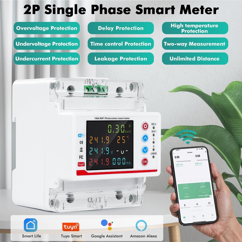 Smart meter 100A 220VAC smart meter electricity meter WiFi two-direction