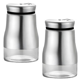 Liroyal Condiment Container, 2 Pack, Spice Bottle, Condiment Pot, Sugar, Salt and Pepper Container, Condiment Bottle, Seasoning Tin, Stainless Steel, Seasoning Container, Seasoning Case, Shichimi