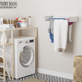 brightmaison BGT Collapsible Wall Mounted Drying Rack, Space Saver Retractable Folding Laundry Rack, White, Metal