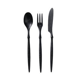 ARAS Cutlery Set of 3 Small Cutlery, Made in Japan, Dishwasher Safe, Long-lasting, Does Not Disturb Taste, Plastic, Tritan Stylish, Black, Kids' Cutlery, Cutlery Spoon, Fork for Kids, Heat Resistant