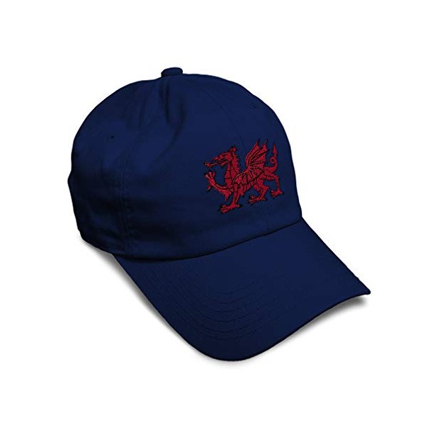 Soft Baseball Cap Wales Flag Dragon Seal Embroidery Places & Travel Europe Twill Cotton Dad Hats for Men Women Buckle Closure Navy Design Only