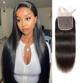 4x4 Lace Front Closure Human Hair 18 Inch Hd Transparent Lace Frontal Closure Brazilian Straight Human Hair Natural Black Hair Color Free Part Hand Tied Swiss Pre Plucked With Baby Hair Front Only