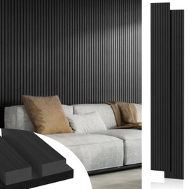 Acoustic Wood Wall Panels, 2-PC 94.49 x 12.6 in Soundproof Wood Wall Panels for Decor, Wood Slat Wall Panels for Wall Decor, Natural Black