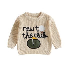 Toddler Baby Boy Girl Golf Outfit New to The Club Golf Knit Sweater Knitwear Pullover Top Fall Winter Clothes (Beige, 18-24 Months)