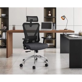 Techni Mobili Mesh Fabric Office Chair with Headrest & Lumbar Support in Black