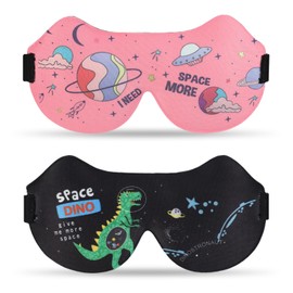 SacJkt Children's Sleeping Mask, Pack of 2, 3D Sleeping Mask, Children, Soft Sleeping Mask with Adjustable Headband for Boys and Girls for Travel, Napping, Camping (Pink+Black)