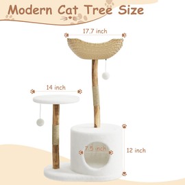 Modern Real Wood Cat Tree Tower for Large Cats | Luxury Pear Wood Condo with Platforms, Scratching Posts & All-Season Mats, 43" Aesthetic Cat Furniture, 1 Branch