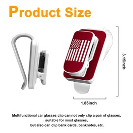 Kewucn Sunglass Holder for Car Visor, Metal US Flag Eyeglasses Hanger Mount, Multi-Function Ticket Card Clip, Personality Vehicle Organizer Accessories for Different Size Eyeglasses (White+Red, Flag)