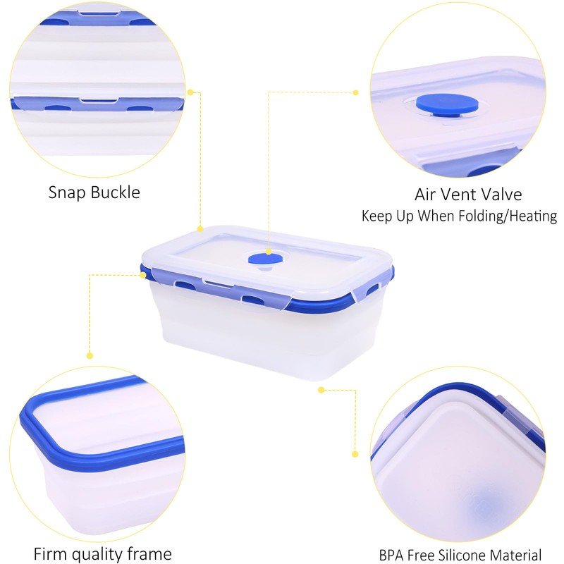 FUSMYE 5 Pack Translucent Collapsible Silicone Food Storage Containers with