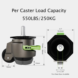 QXYJLCN 4-Pack Heavy Duty Retractable Leveling Stem Casters - 1/2" & M12 Stem Sizes, 2200 Lbs Total Capacity, Adjustable with Ratchet Handle - Ideal for Workbench, Machine, Equipment