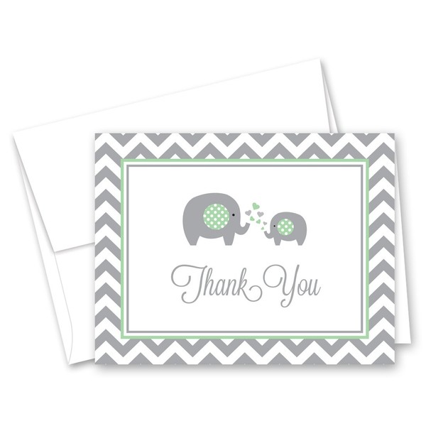 50 Cnt Chevron Mint Elephant Baby Shower Thank You Cards