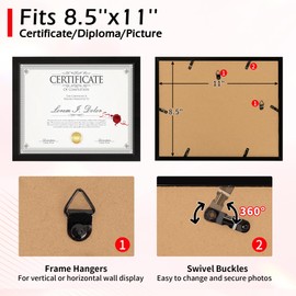 HOMERHYME Diploma Frame, 8.5 by 11 Black Picture Frames, Certificate Frame with Clear Plexiglass, 8.5 x 11 Photo Award Document Degree Record Frames for Collage Gallery Wall Display, 2 Pack