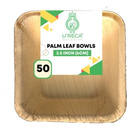 U'reca Organics Eco-Friendly Palm Leaf Bowls | 2.5" (6 cm) Square Bowl - Pack of 50 | Disposable, Compostable & Biodegradable Dinnerware | Perfect for Condiments, Dips, or Small Bites