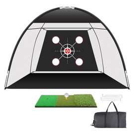 Golf Net with Practice Net 10x7ft with Tri-Turf Mat & Real Balls Set Indoor Outdoor Golf Training Equipment for Backyard Driving Practice Enthusiast Gifts