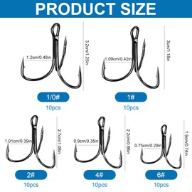 Srup 50 Pieces Triple Barbed Hook, High Steel Triple Hook, Carbon Steel Triple Hook, with Fishing Box, Suitable for Lake Fishing, River Fishing, Sea Fishing