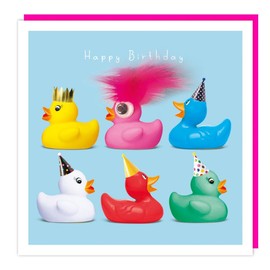 Boys/Girls Birthday Card - Fun Card for Him/Her - Rubber Duck Party - Embellished Googly Eye and Fluff Design - Made in the UK - Eco-Friendly