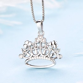 starchenie Celtic Knot Crown Pendant Necklace 925 Sterling Silver Clover Crown Necklace for Women