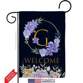 Floral Welcome G Initial Garden Flag Set Wall Hanger Monogram Spring Sunflower Tulip Rose Orchid Lilies Season Springtime Flower Wreath Small Gift Yard House Banner Double-Sided 13 X 18.5