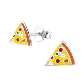 Sterling Silver Pizza Stud Earrings - Size: 8mm