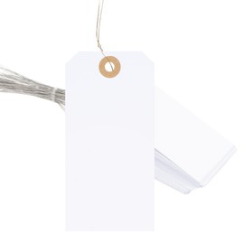 joycraft 100PCS Blank Tags with String Attached, 4 3/4 x 2 3/8 inches Large Price Tags, White Hang Tags with Wire Attached, Kraft Paper Tags with Reinforced Eyelet for Holiday, Gift Wrap