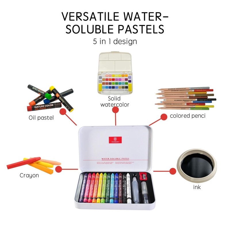 12 Colors Water Soluble Pastels, Watercolor Pastels Set for Beginners