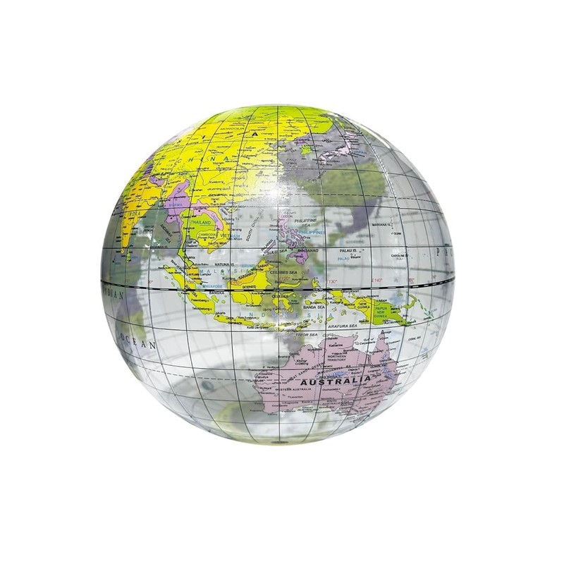 Inflatable Globe Beach Ball, Transparent, World Map with English Language,