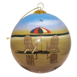 Hand Painted Glass Christmas Ornament - Beach Chairs St. Barth F.W.I.