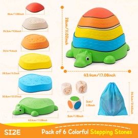 Lullulii 6pcs Stepping Stones for Kids,Toddler Stepping Stones for Balance & Motor Skills -Kids Stepping Stones Indoor & Outdoor Activity Set,Colorful Dinosaurs Sensory Stepping Stones Toy for Ages 3+