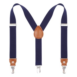 Kajeer Toddlers Kids Boys Mens Suspenders - Y Back Adjustable Strong Clips Synthetic Leather Suspenders (23.6 Inch (7 Months - 3 Years), Navy blue)
