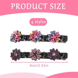 IKOPFLN 4 Pieces Snowflake Pattern Double Layer Non Slip Sparkly Crystal Stone Braided Hair Clips