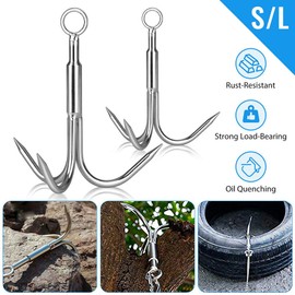 1pc Grappling Hook 3 Claw Climbing Hook Stainless Steel Grapnel Hook Small/Large Size (Small(3.9 * 4.4in))