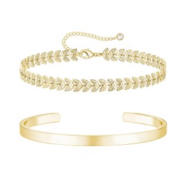 APMGONT Mens Bracelets Chain Bracelet for Men, 2 Pcs Stainless Steel Adjustable Link Chain Bracelet for Men, Silver Gold Plated Cuff Open Bangle, Birthday Christmas Gifts For Women Men (Gold D)