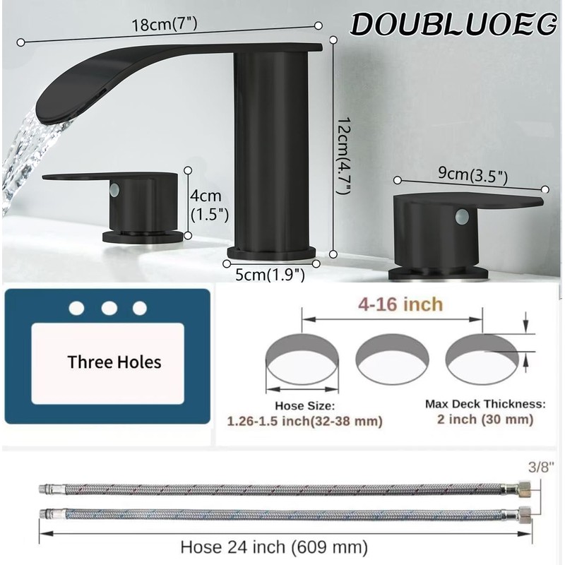 DOUBLUOEG Matte Black Roman Tub Faucet Deck Mount Waterfall Bathtub
