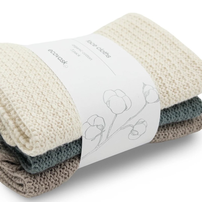 Ecovask Face Cloth 3pk Organic Cotton, Storm