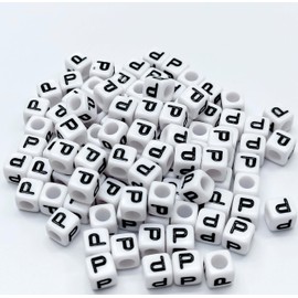 Ludthaw 100PCS Letter Beads Acrylic Square Alphabet Beads for Jewelry Making 6x6mm White Cube Letter P Bead for Bracelets Making Necklaces