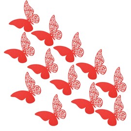 Pengcen 12 Pcs 3D Butterfly Wall Stickers,DIY Wall Decor,Removable Paper Butterflies Sticker,Decoration Kids Bedroom and Wedding,Red,Pattern A