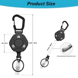 Aieve 2 Pack Heavy Duty Badge Holder, Carabiner Retractable Keychain, Outdoor Tactical ID Badge Reel with 31.5'' Coated Steel Cord, Bearing 8.0 oz (Laser Grey)
