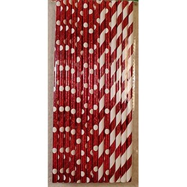 Red and White Paper Straws Pkg of 40 Christmas Party Valentines