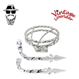 VINTAGE LOWRIDER FULL DOUBLE TWISTED SWIRL STEERING WHEEL & ARROW MUFFLERS.