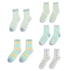 Kopida Womens Sheer Socks for Summer, Transparent Thin Mesh Lace Elastic Crystal Glass Heart Print Crew Socks, Fresh Thin Glass Silk Lace Sock