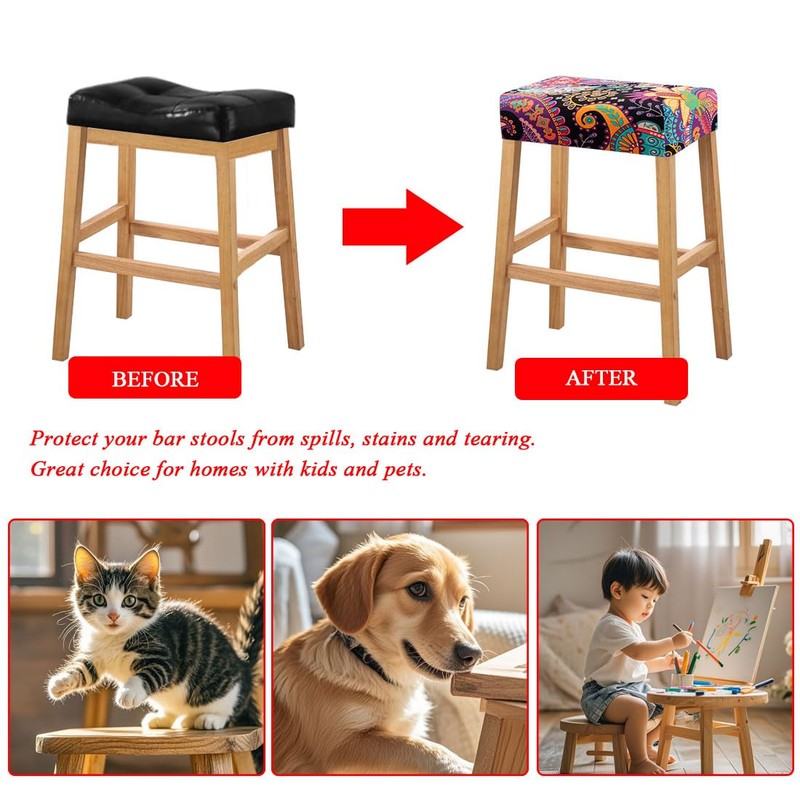Lussenwert Stool Covers Rectangular Set of 4, Stretch Printed Vanity
