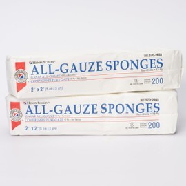 Henry Schein 100% Cotton Woven All-Gauze Sponge 2x2 12 Ply Non-Sterile Square for Wound Dressing Gauze Sponge-Pads for Wound Care & Home First Aid Kits, 200 / Pack