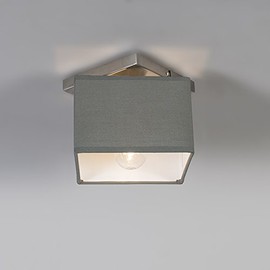 Qazqa - Modern Ceiling Light I Ceiling Light I Lamp I Steel Light I Matt Nickel with Grey Shade - VT I Living Room I Bedroom - Textile Square - LED Suitable E27