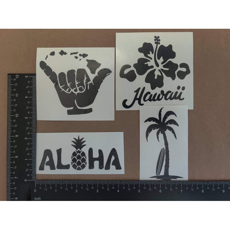 Hawaii Decal 4 Pack: Hang Loose Islands, Hawaii Hibiscus, Aloha