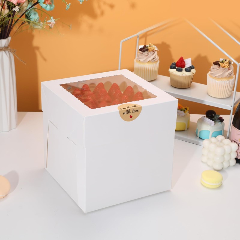 COTOPHER 5Pcs 8x8x8 Inches Cake Boxes, Square Bakery Boxes with
