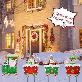 Christmas Yard Sign Outdoor Decorations with LED Lights Christmas Train Santa Claus Snowman Penguin Elf Yard Sign with Metal Stakes for Xmas Holiday Party Lawn Sign Garden Decor Christmas Yard Signs